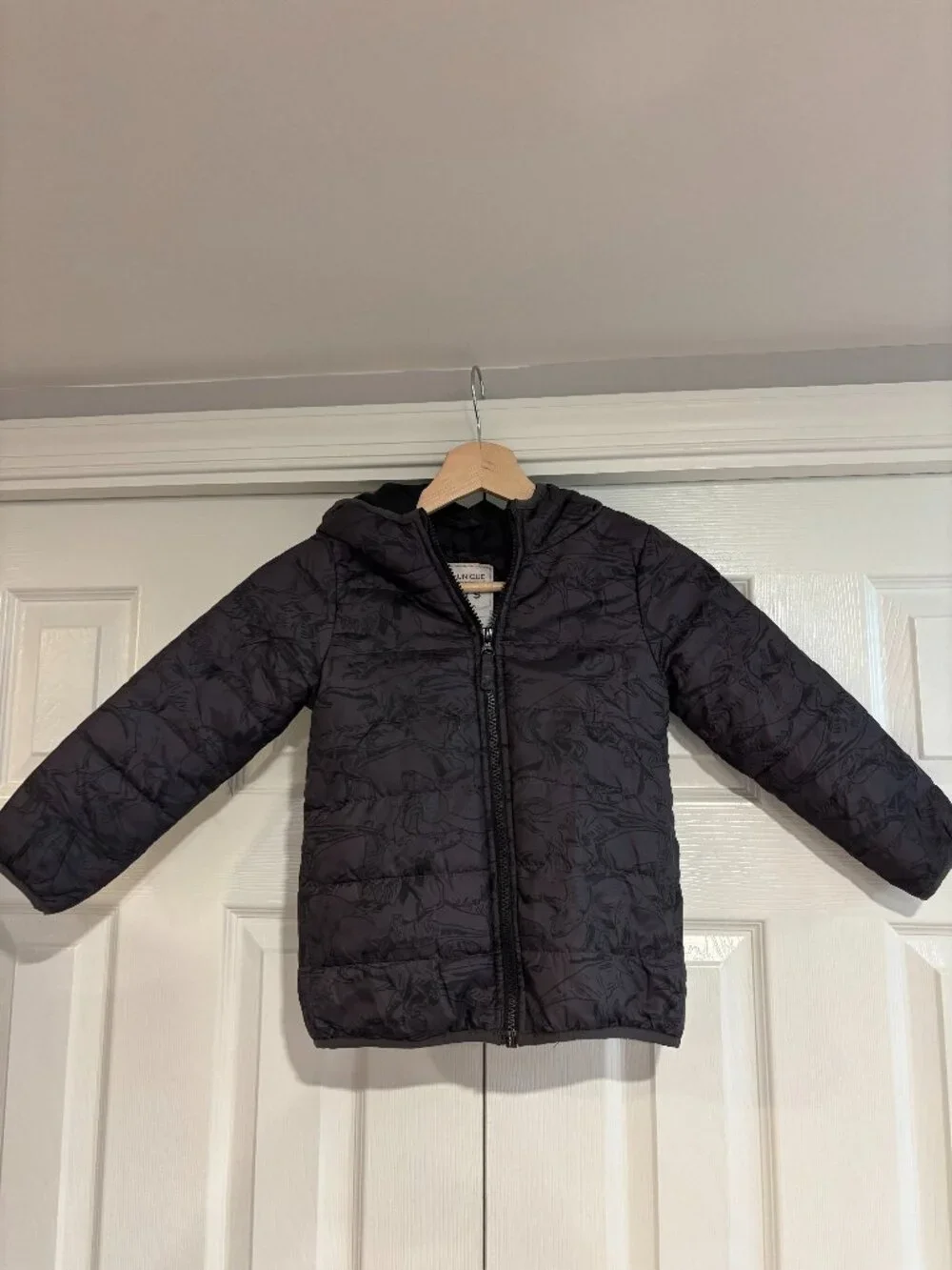 Carter's Puffer Coat Dinosuar Print Gray & Black w/ Hood 5T